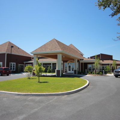 front entrance and visitor parking